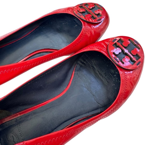 Tory Burch Reva Patent Leather Ballet Flat Shoe Red Size 7.5 - Picture 6 of 9